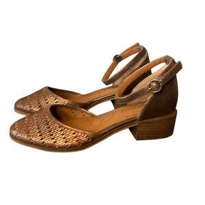 Lucky Brand Brown bronze ankle strap Maryjane leather block heels shoes boho 6